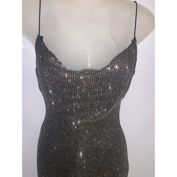 Vintage Asymmetrical Hem Shimmery black gothic y2k Cowl Neck dress Small - Picture 2 of 7